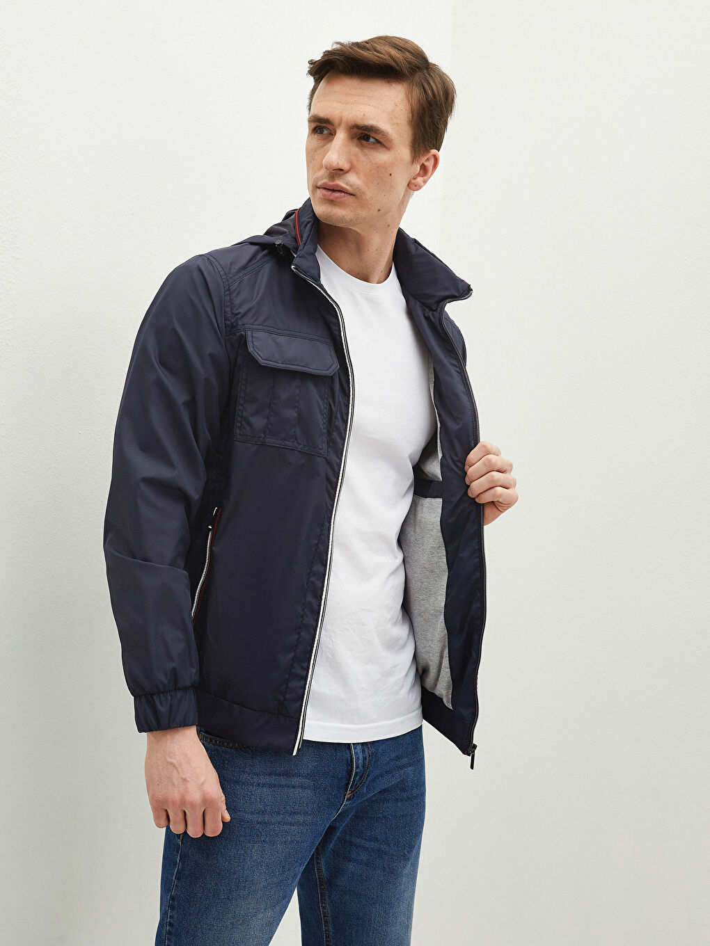 Comfortable Fit Neckband Lightweight Short Coat -S12517Z8-HSA