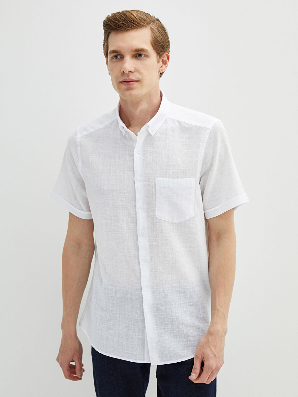 Chemise pour Hommes Slim Fit Manches Courtes en Popeline