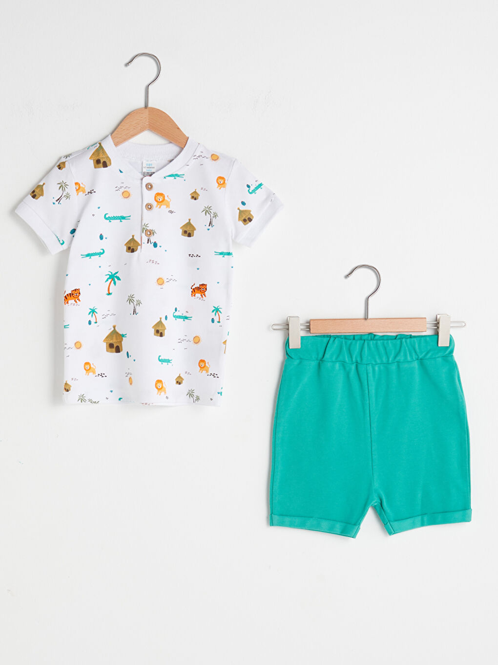 Ensemble T-Shirt et Short Bébé Garçon en Coton Imprimé à Manches Courtes et Col Rond Lot de 2