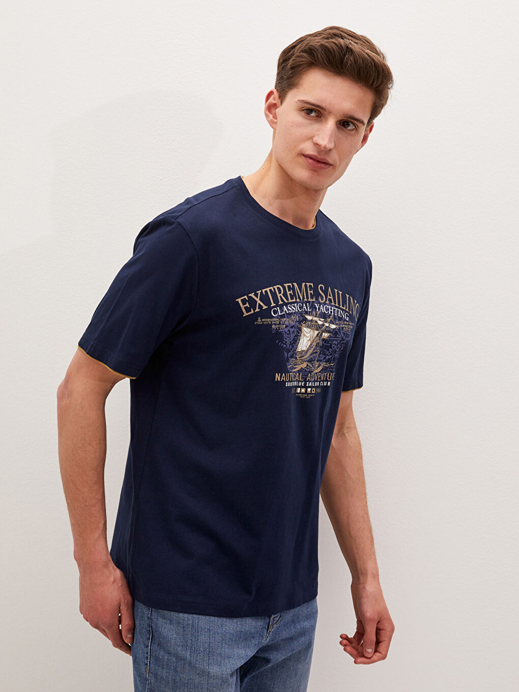 Crew Neck Short Sleeve Printed Combed Cotton Men's T-shirt-2