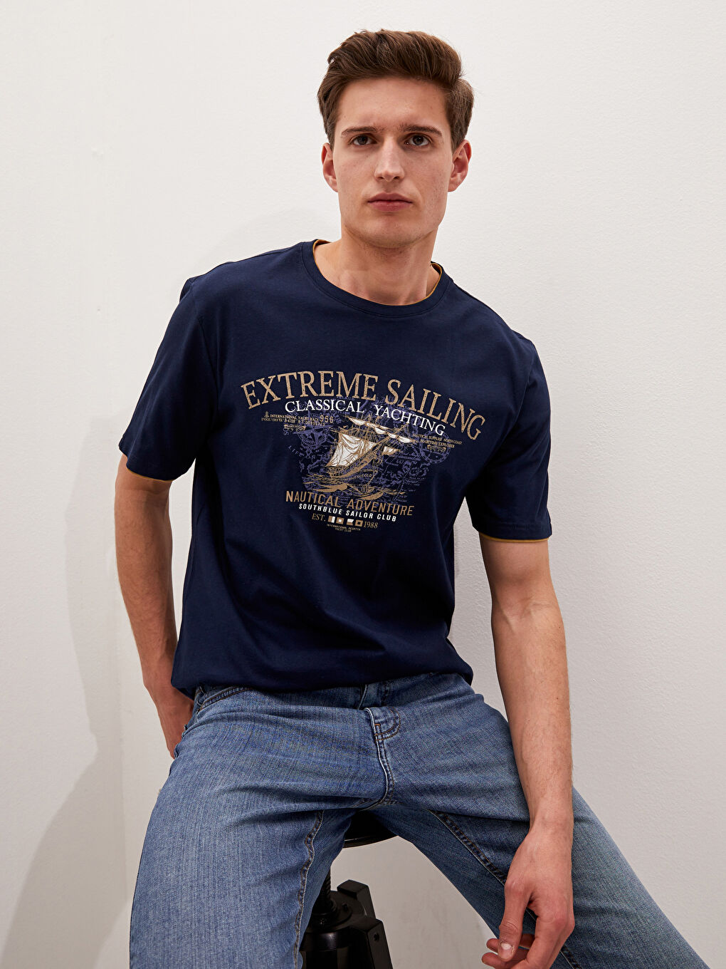 Crew Neck Short Sleeve Printed Combed Cotton Men's T-shirt-4