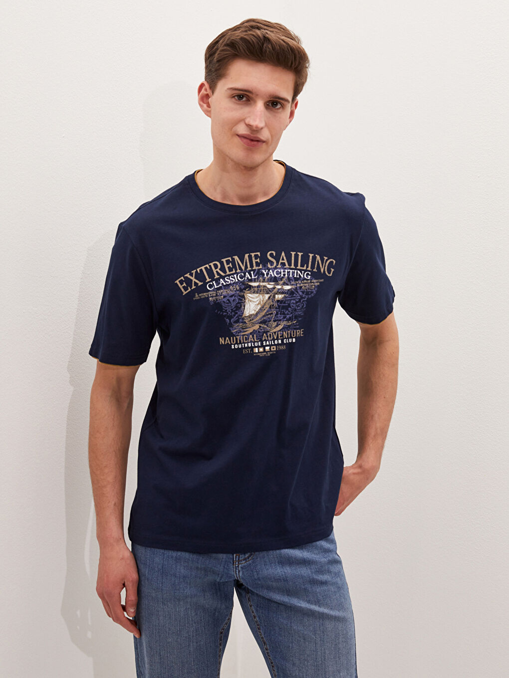 Crew Neck Short Sleeve Printed Combed Cotton Men's T-shirt