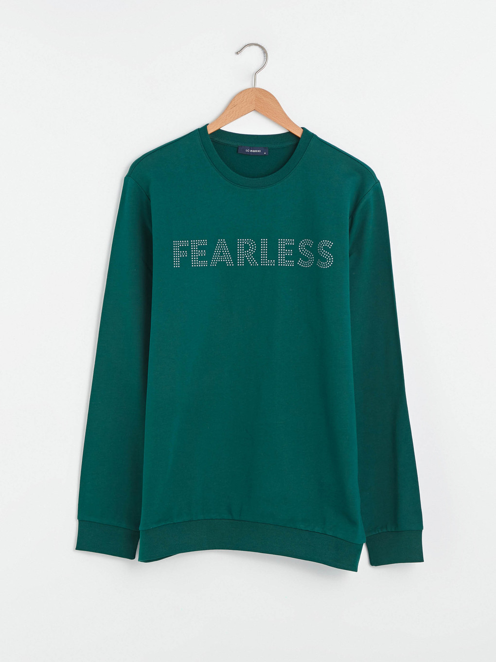 Yeşil Bisiklet Yaka Uzun Kollu Baskılı Erkek Sweatshirt-5
