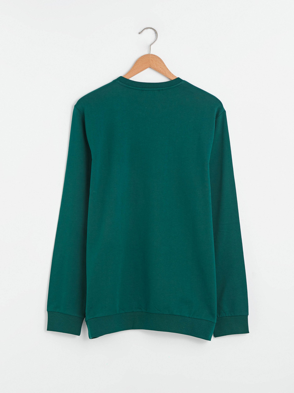 Yeşil Bisiklet Yaka Uzun Kollu Baskılı Erkek Sweatshirt-6
