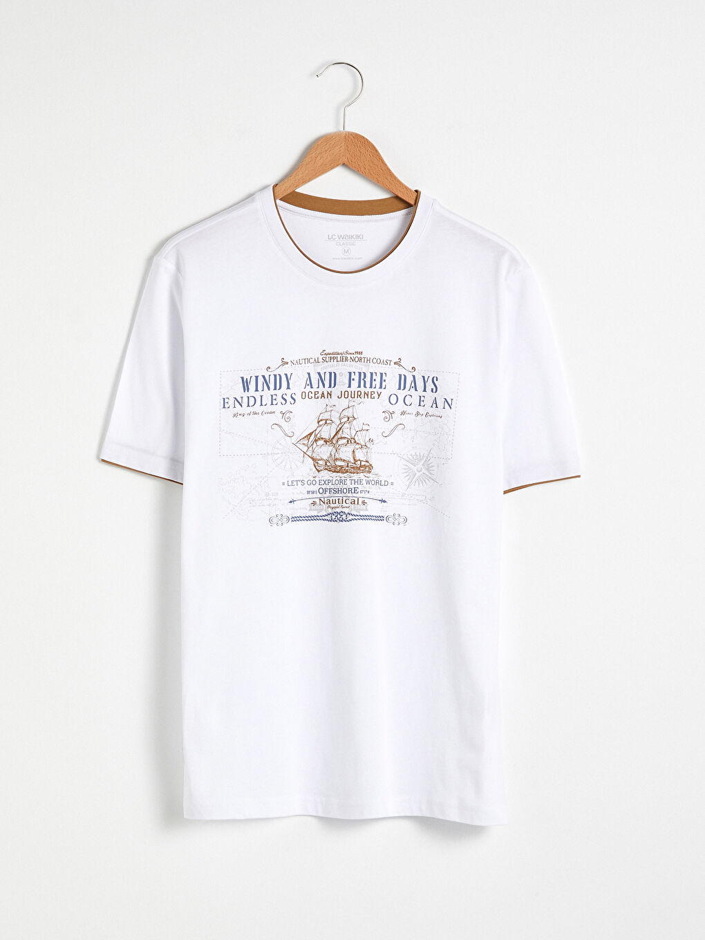 Beyaz Bisiklet Yaka Kısa Kollu Baskılı Penye Erkek Tişört-5