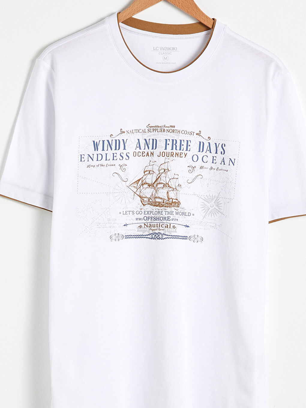 Beyaz Bisiklet Yaka Kısa Kollu Baskılı Penye Erkek Tişört-7