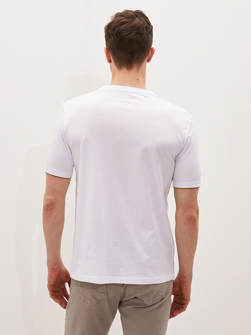 Beyaz Bisiklet Yaka Kısa Kollu Baskılı Penye Erkek Tişört-3