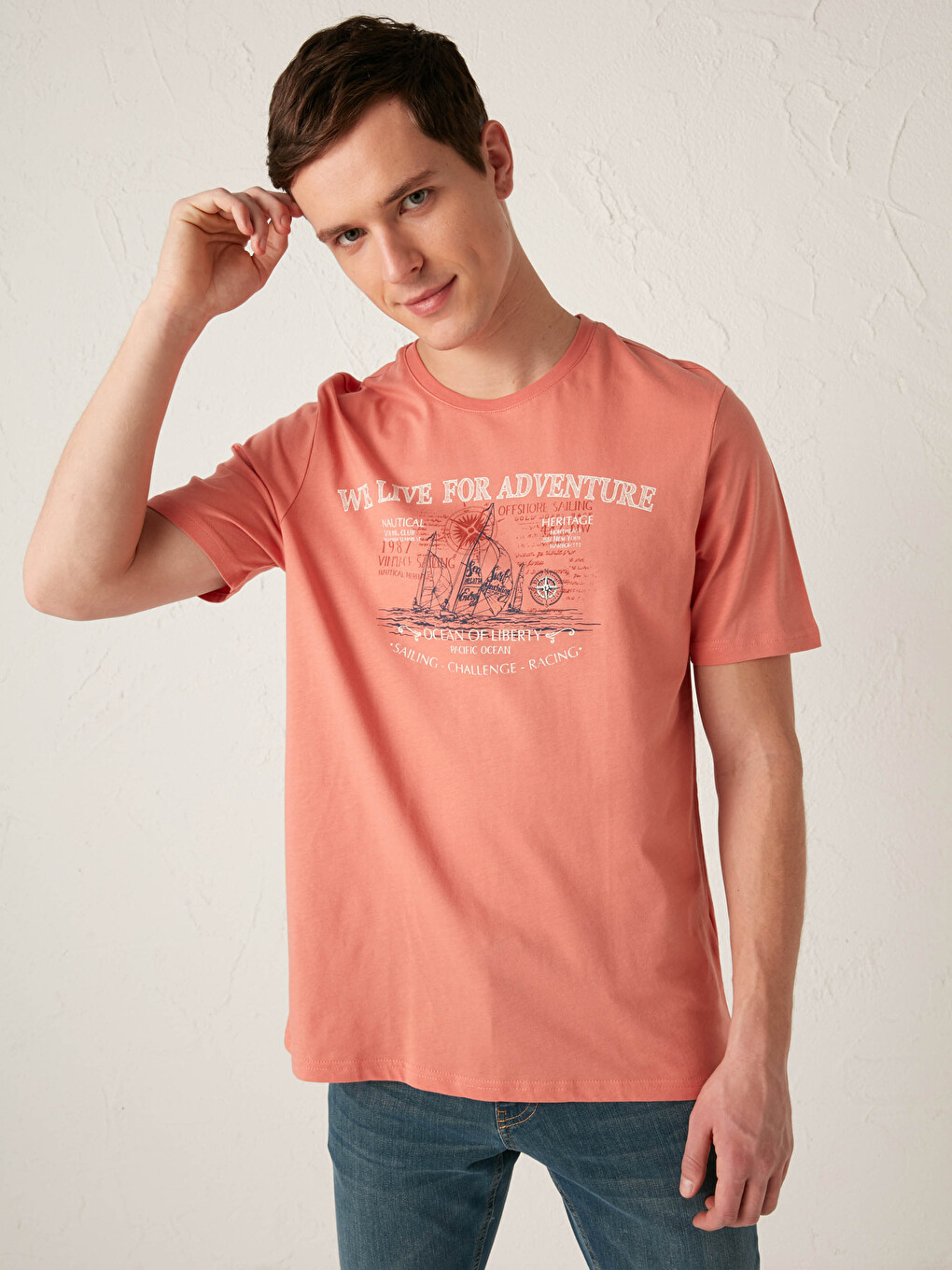 Crew Neck Short Sleeve Printed Combed Cotton Men's T-shirt