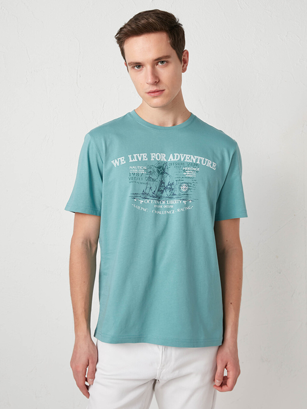 Crew Neck Short Sleeve Printed Combed Cotton Men's T-shirt-1