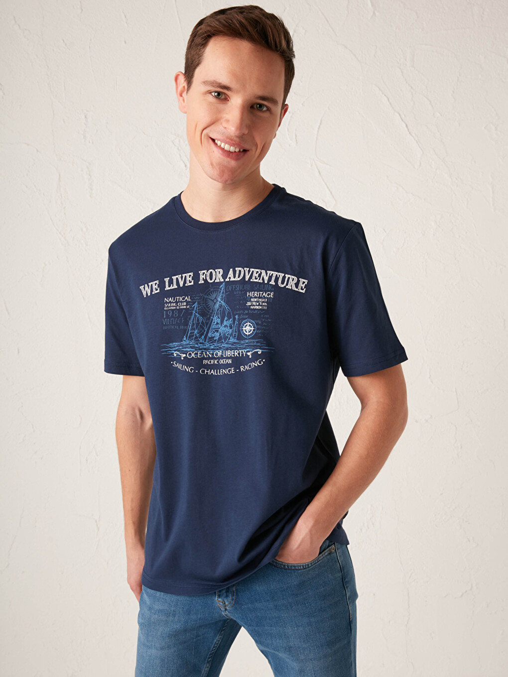 Crew Neck Short Sleeve Printed Combed Cotton Men's T-shirt