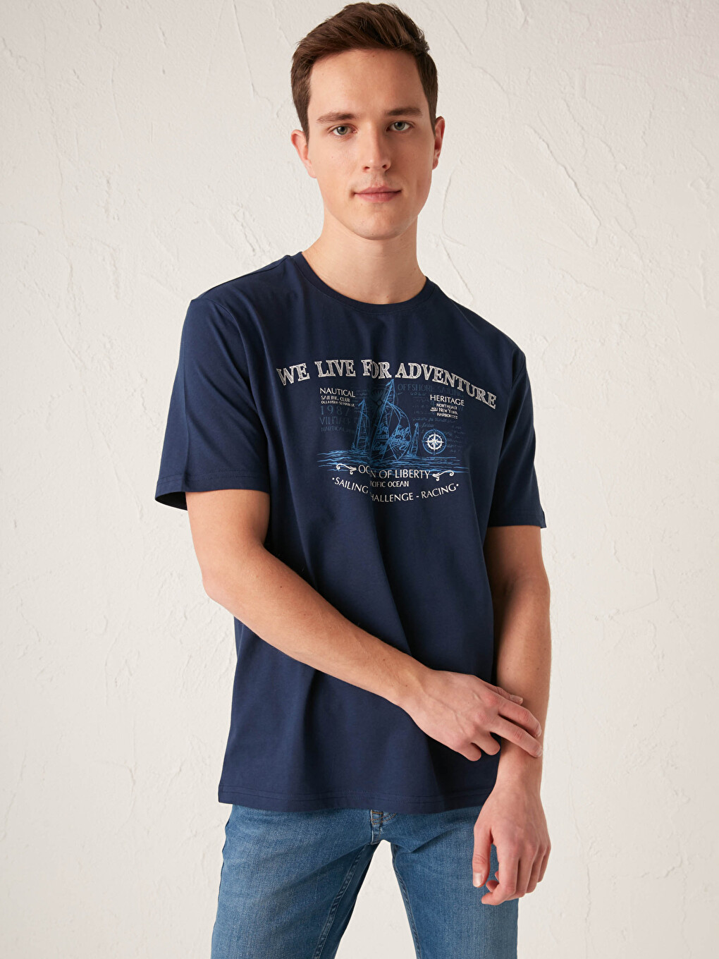 Crew Neck Short Sleeve Printed Combed Cotton Men's T-shirt-1