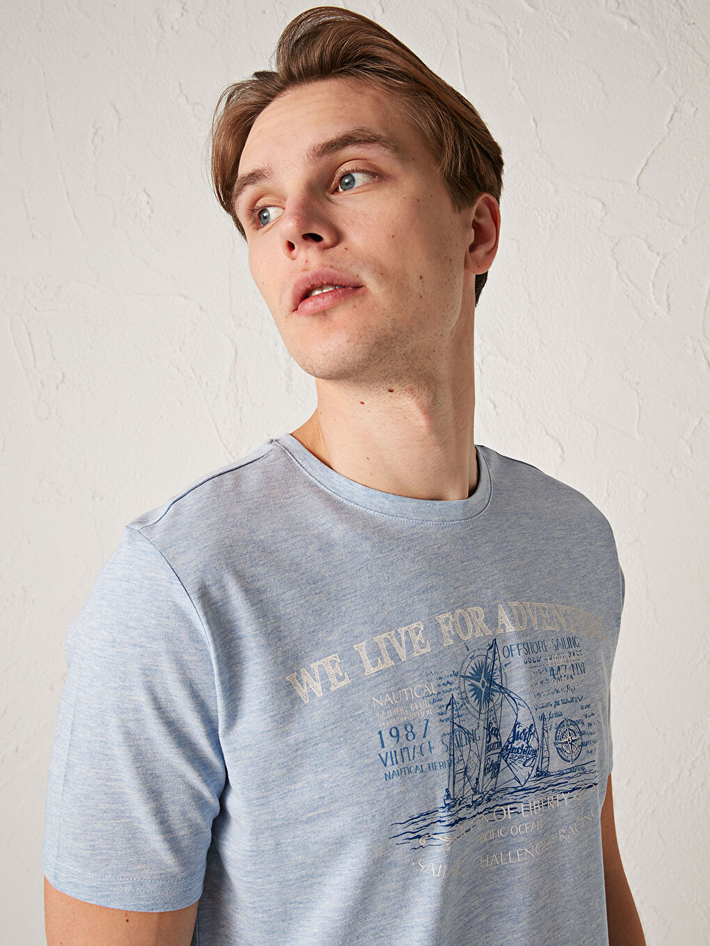 Футболка Мужская с Круглым Вырезом, Коротким Рукавом, С Принтом, Из Гребенного Хлопка-1