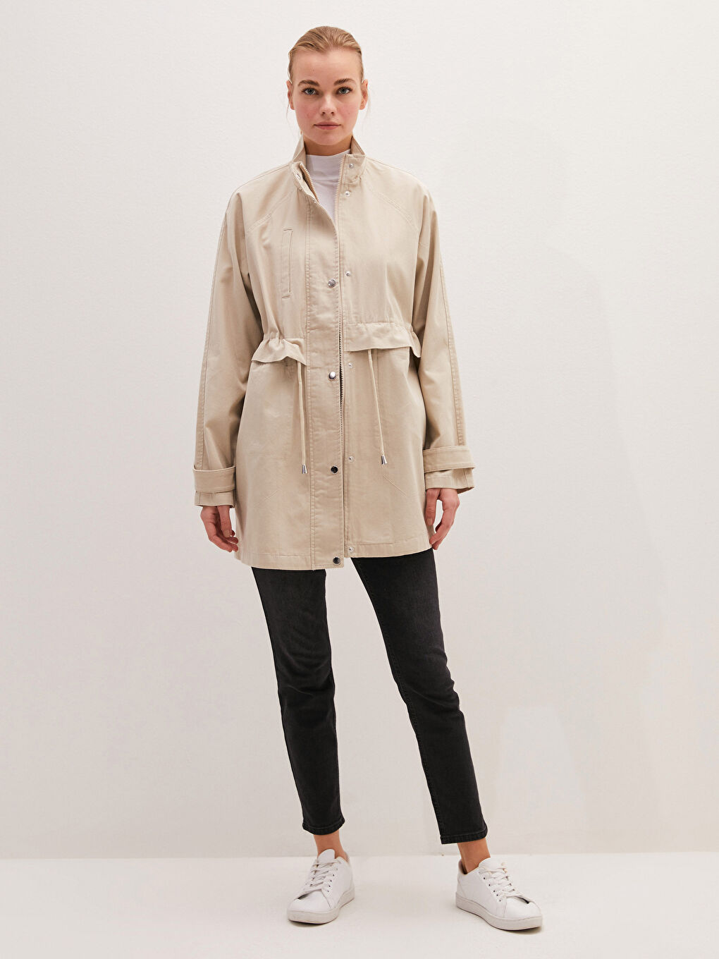 Stehkragen Langarm Schmaler Dünner Damenmantel-5