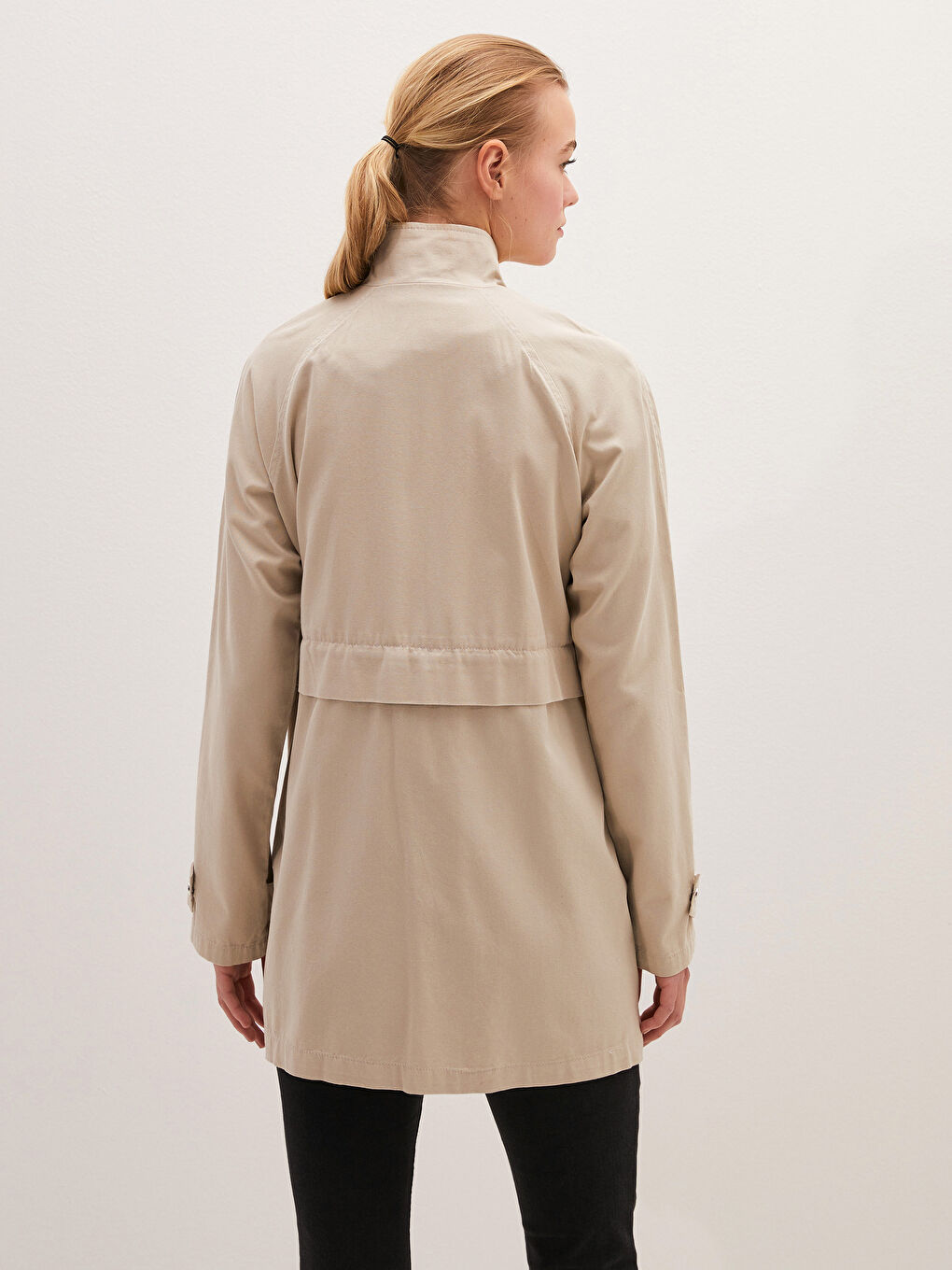 Stehkragen Langarm Schmaler Dünner Damenmantel-6