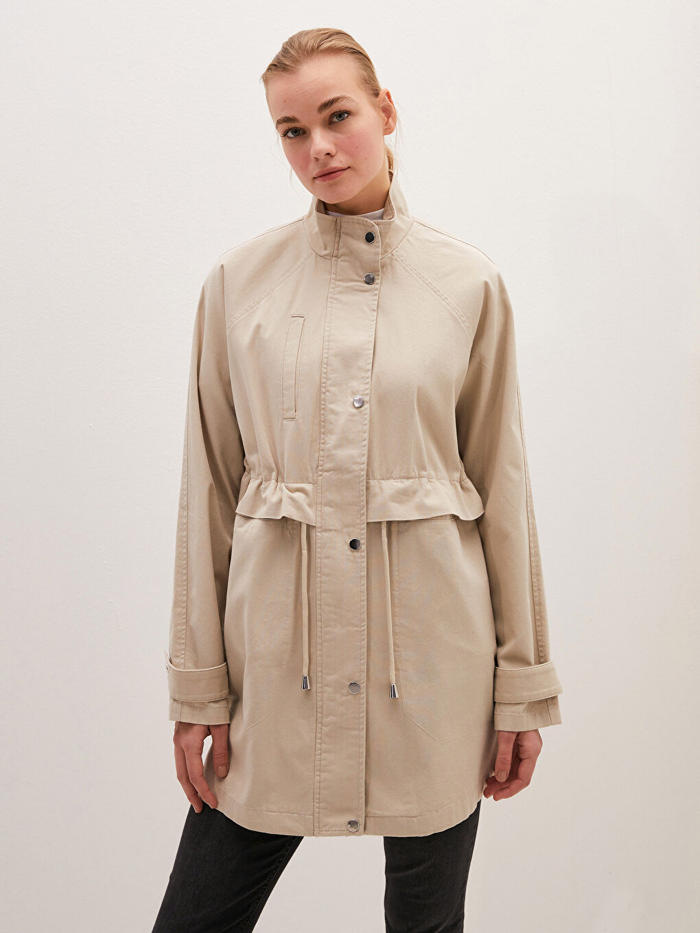 Stehkragen Langarm Schmaler Dünner Damenmantel-7