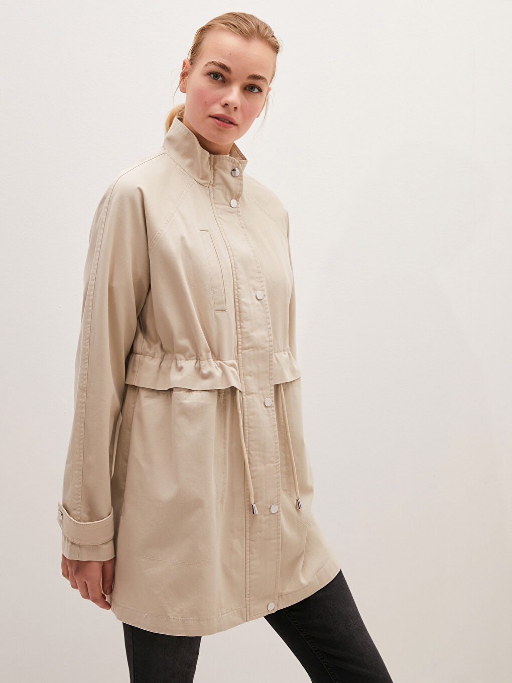 Stehkragen Langarm Schmaler Dünner Damenmantel-1