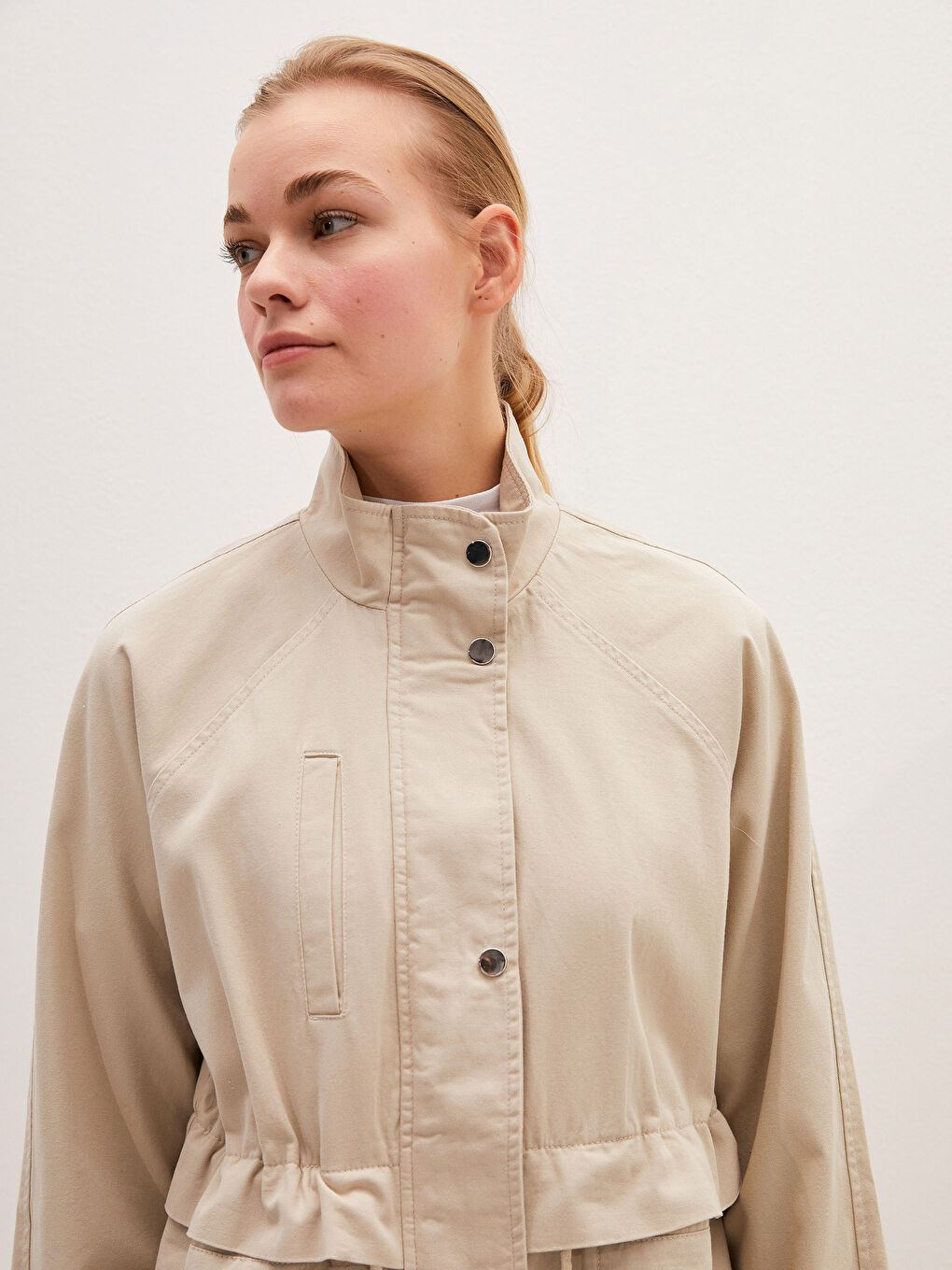 Stehkragen Langarm Schmaler Dünner Damenmantel-2