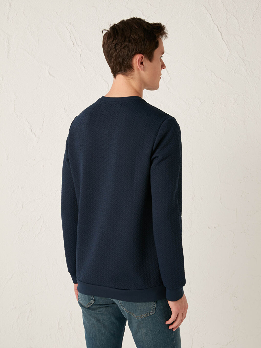 Lacivert Bisiklet Yaka Uzun Kollu Kapitoneli Erkek Sweatshirt-3