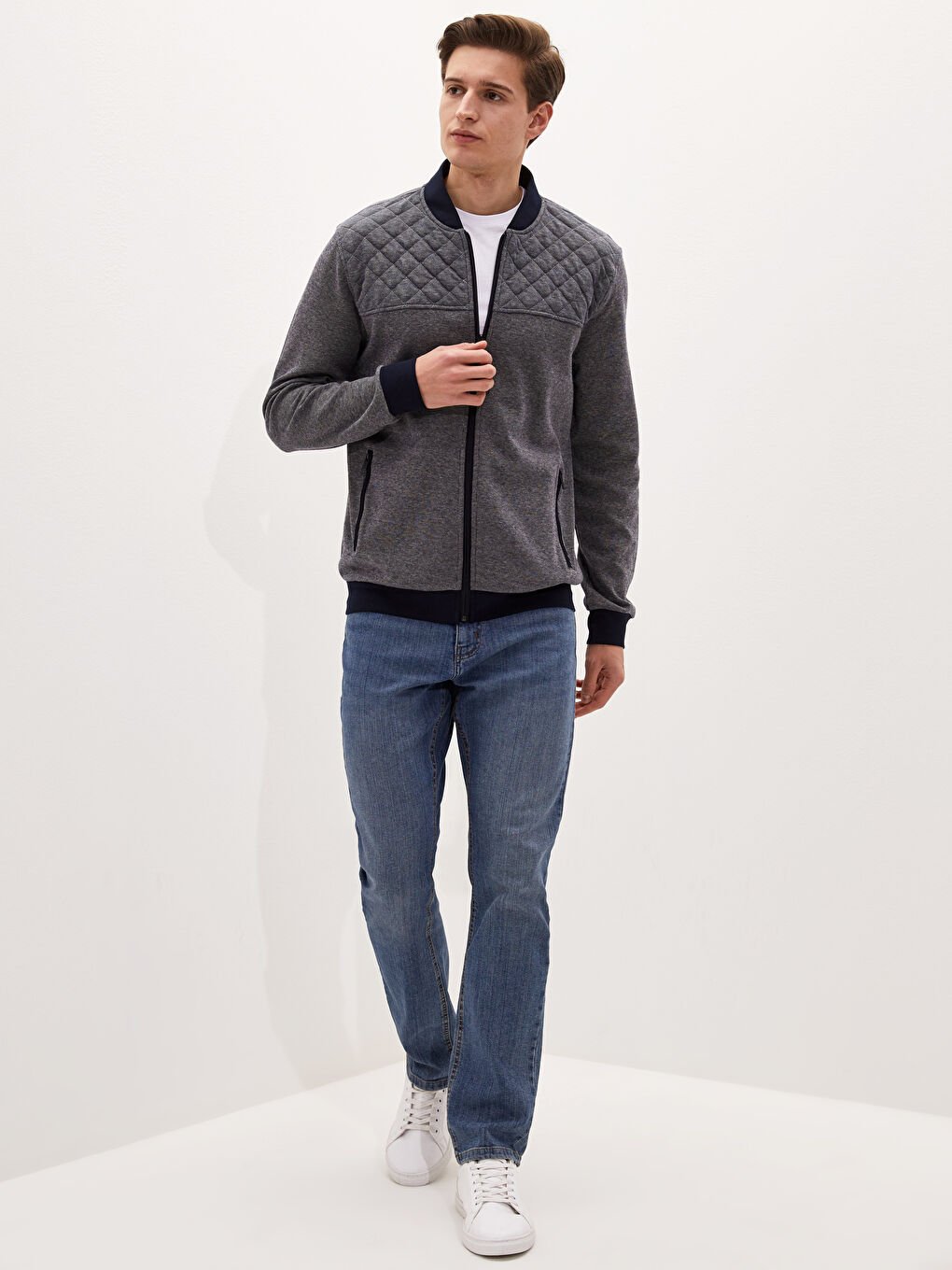 Lacivert Standart Kalıp Kolej Yaka Erkek Hırka-3