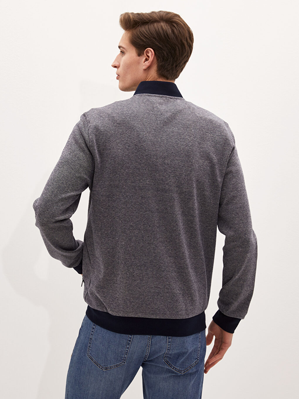 Lacivert Standart Kalıp Kolej Yaka Erkek Hırka-4