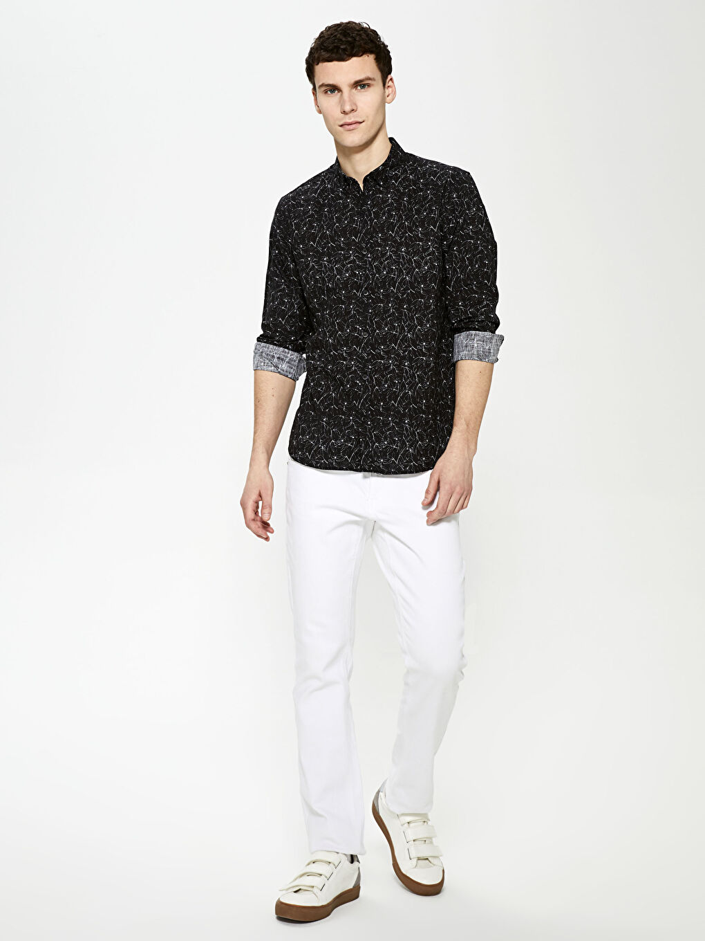 Siyah Slim Fit Uzun Kollu Desenli Poplin Erkek Gömlek-7