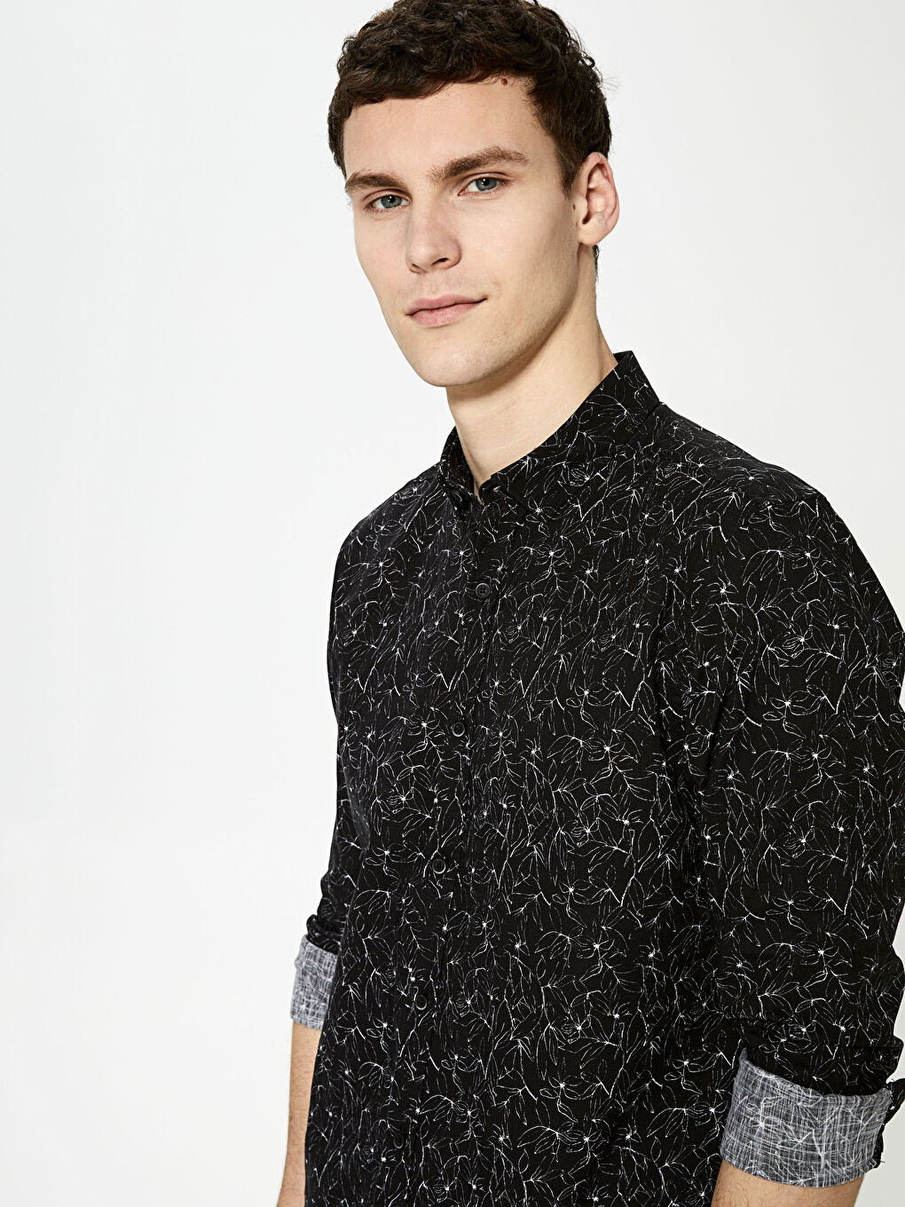 Siyah Slim Fit Uzun Kollu Desenli Poplin Erkek Gömlek-8