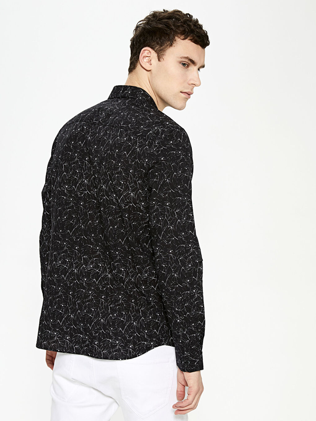 Siyah Slim Fit Uzun Kollu Desenli Poplin Erkek Gömlek-9