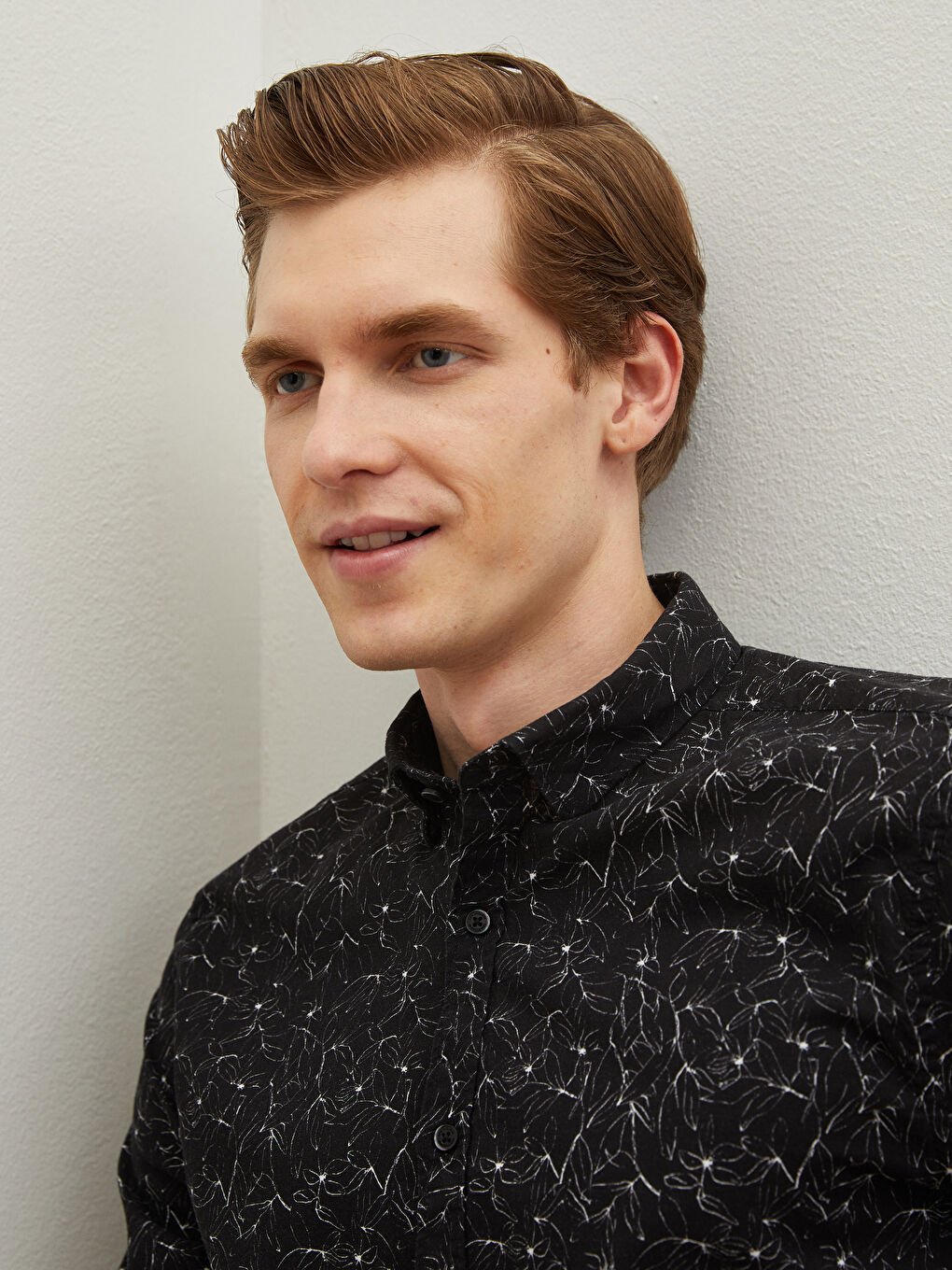 Siyah Slim Fit Uzun Kollu Desenli Poplin Erkek Gömlek-2