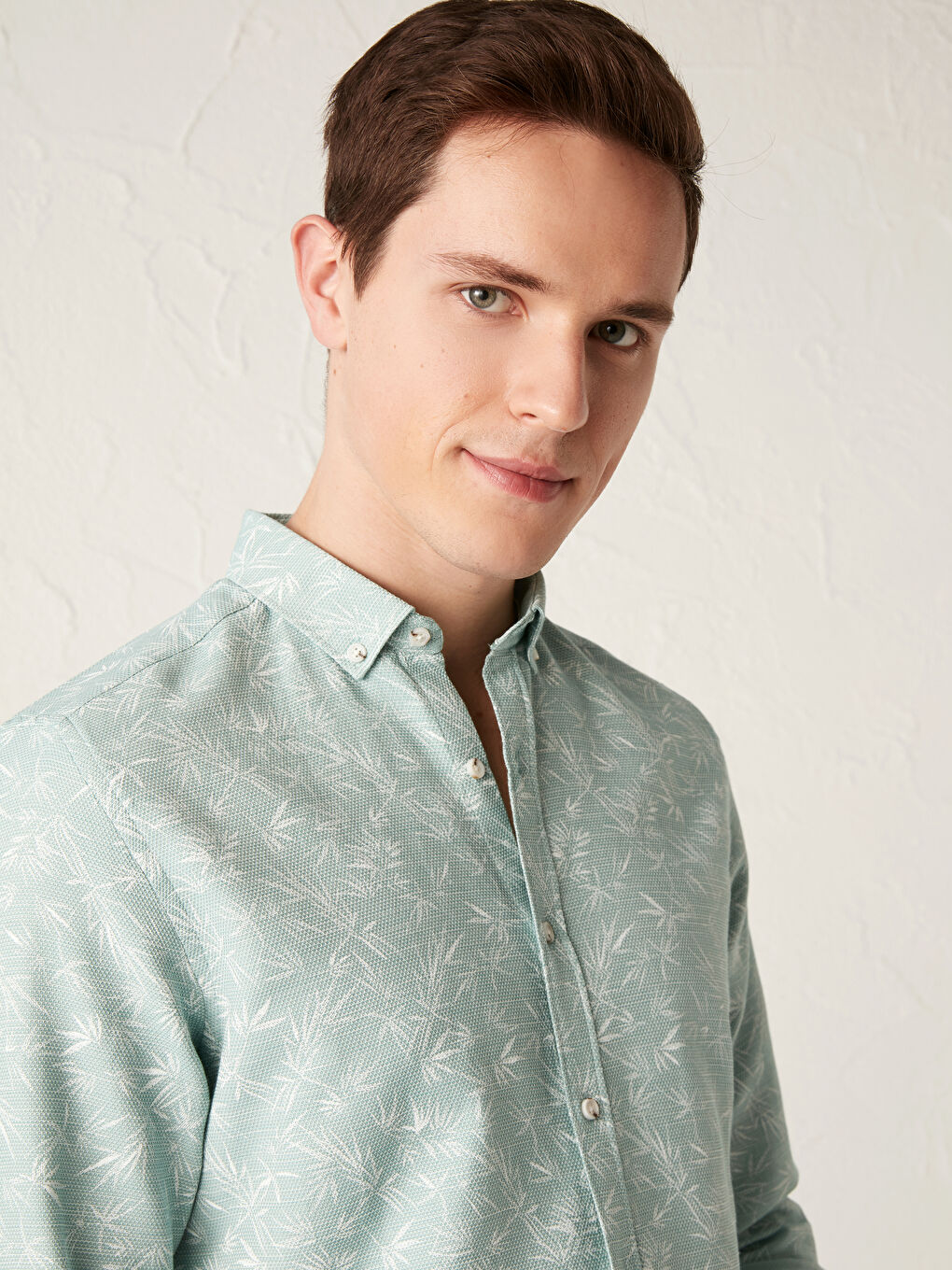 Slim Fit Long Sleeve Patterned Dobby Fabric Men's Shirt-1