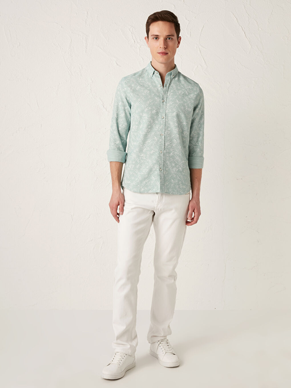 Slim Fit Long Sleeve Patterned Dobby Fabric Men's Shirt-2