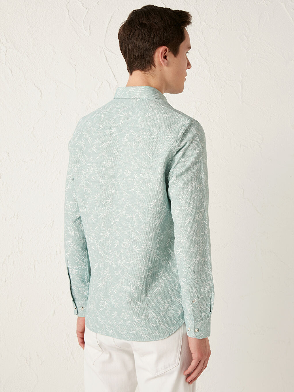 Slim Fit Long Sleeve Patterned Dobby Fabric Men's Shirt-3