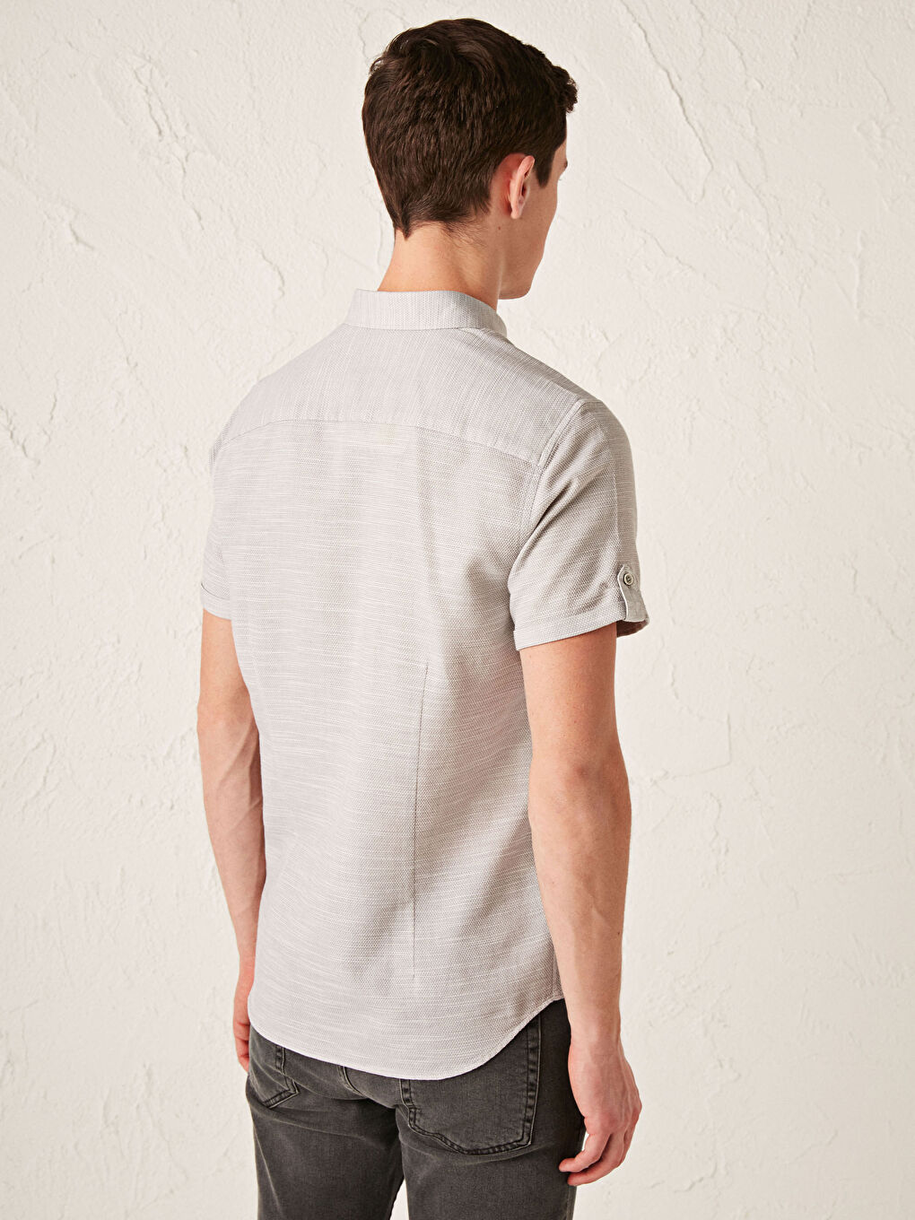 Gri Slim Fit Kısa Kollu Erkek Gömlek-1