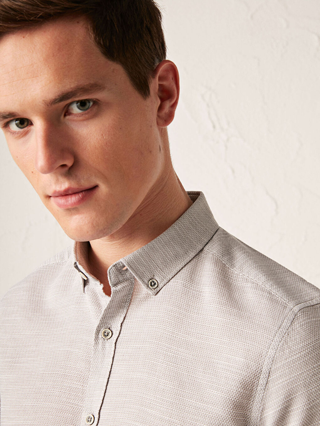 Gri Slim Fit Kısa Kollu Erkek Gömlek