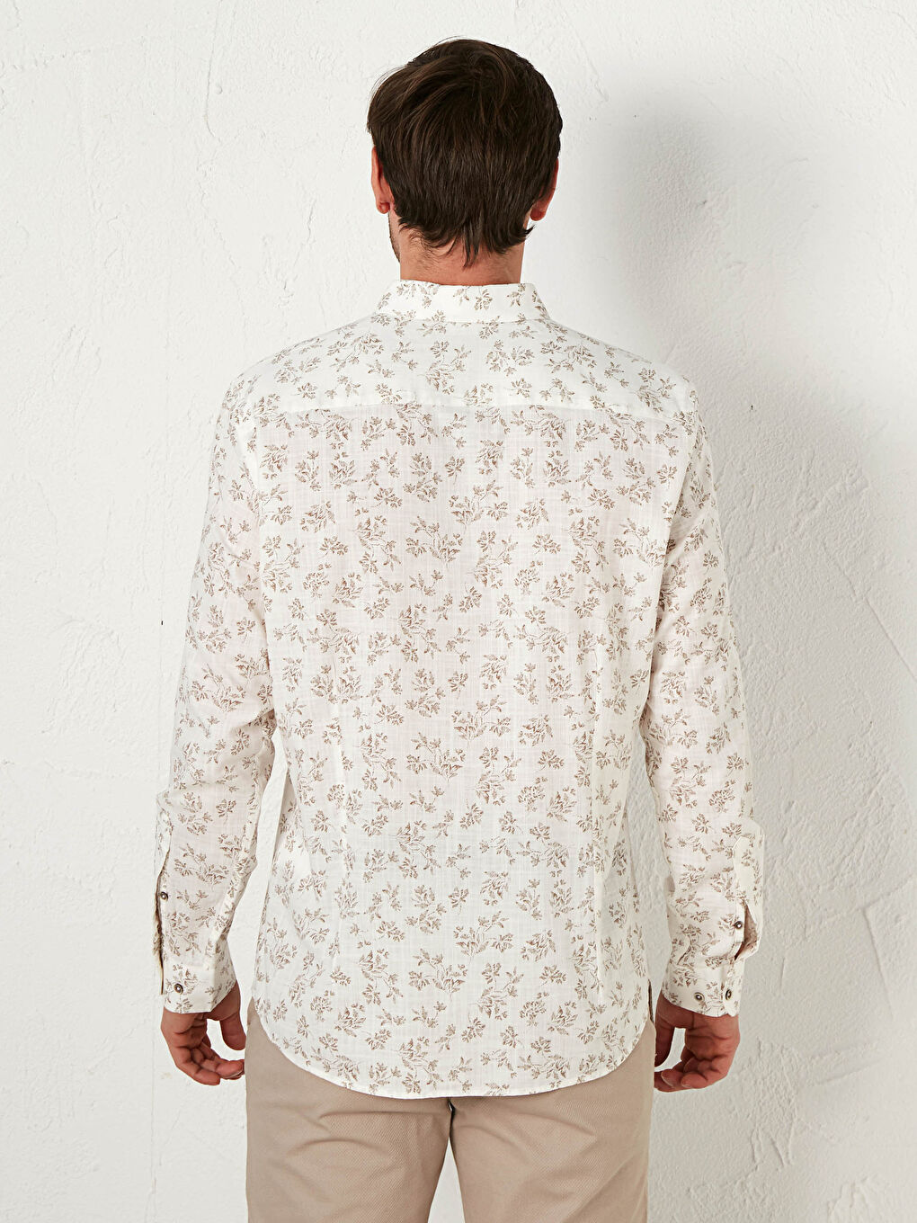 Bej Slim Fit Uzun Kollu Poplin Gömlek-10