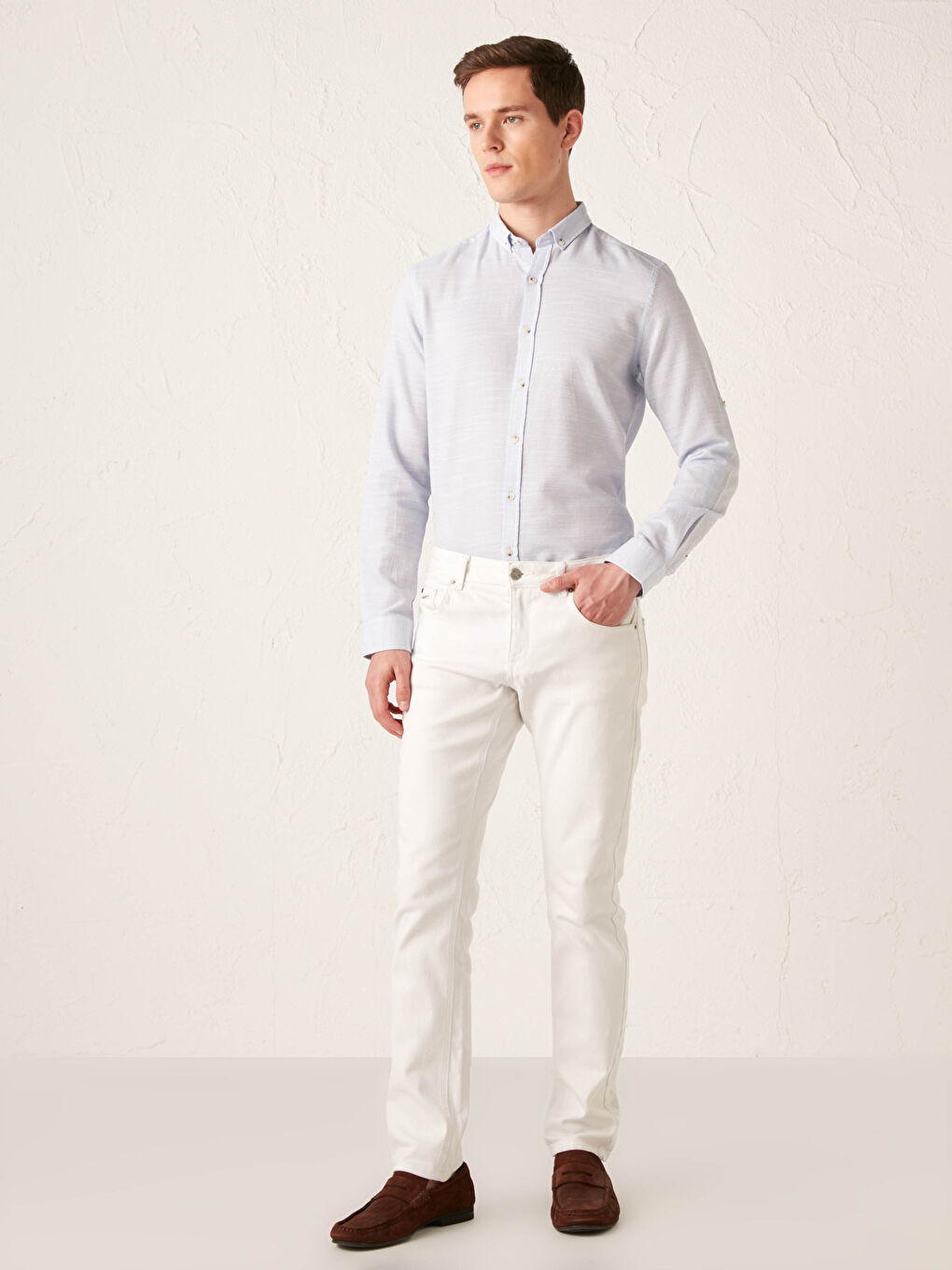Slim Fit Long Sleeve Twill Shirt-2
