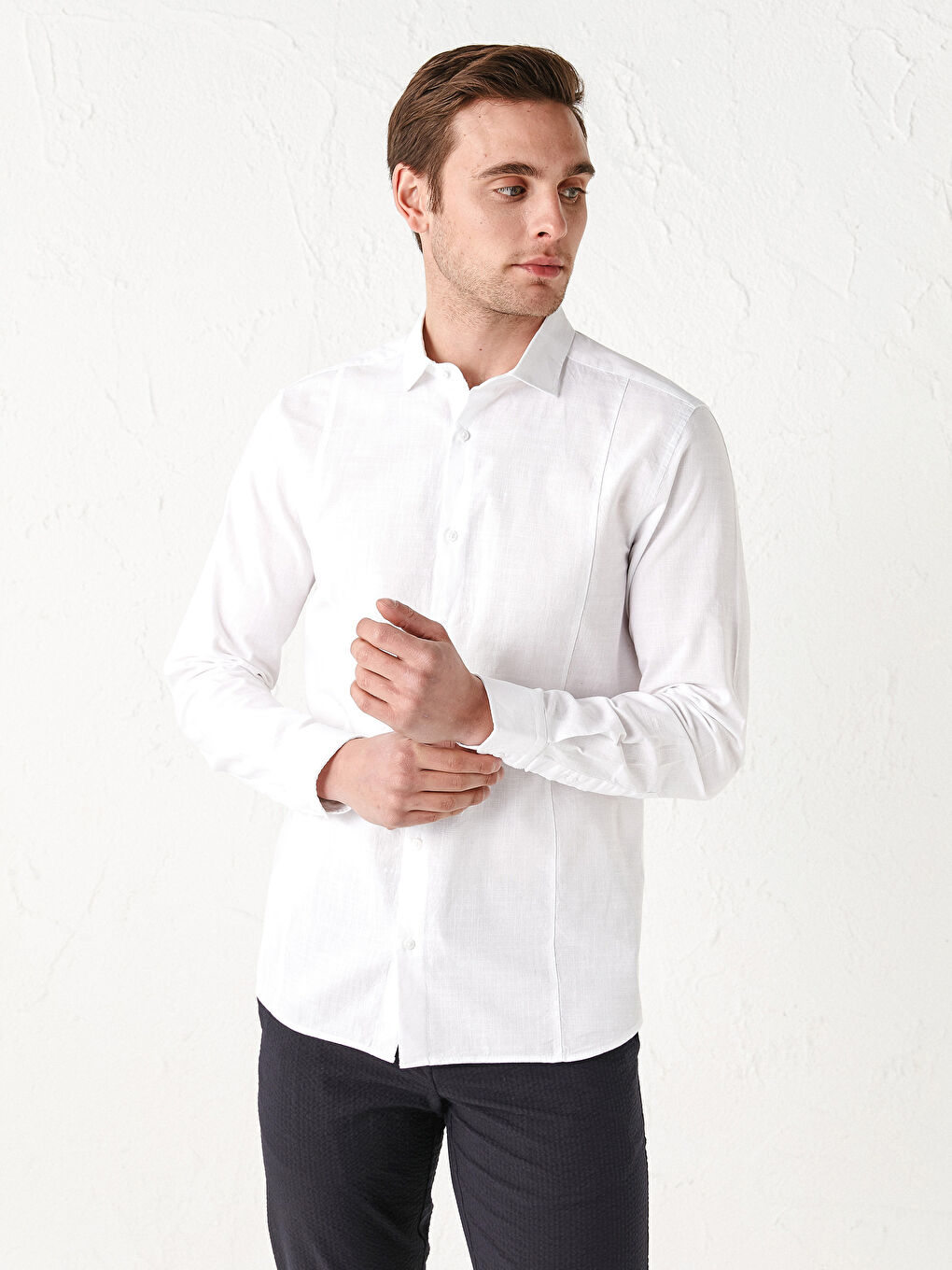 Beyaz Slim Fit Uzun Kollu Poplin Erkek Gömlek-9