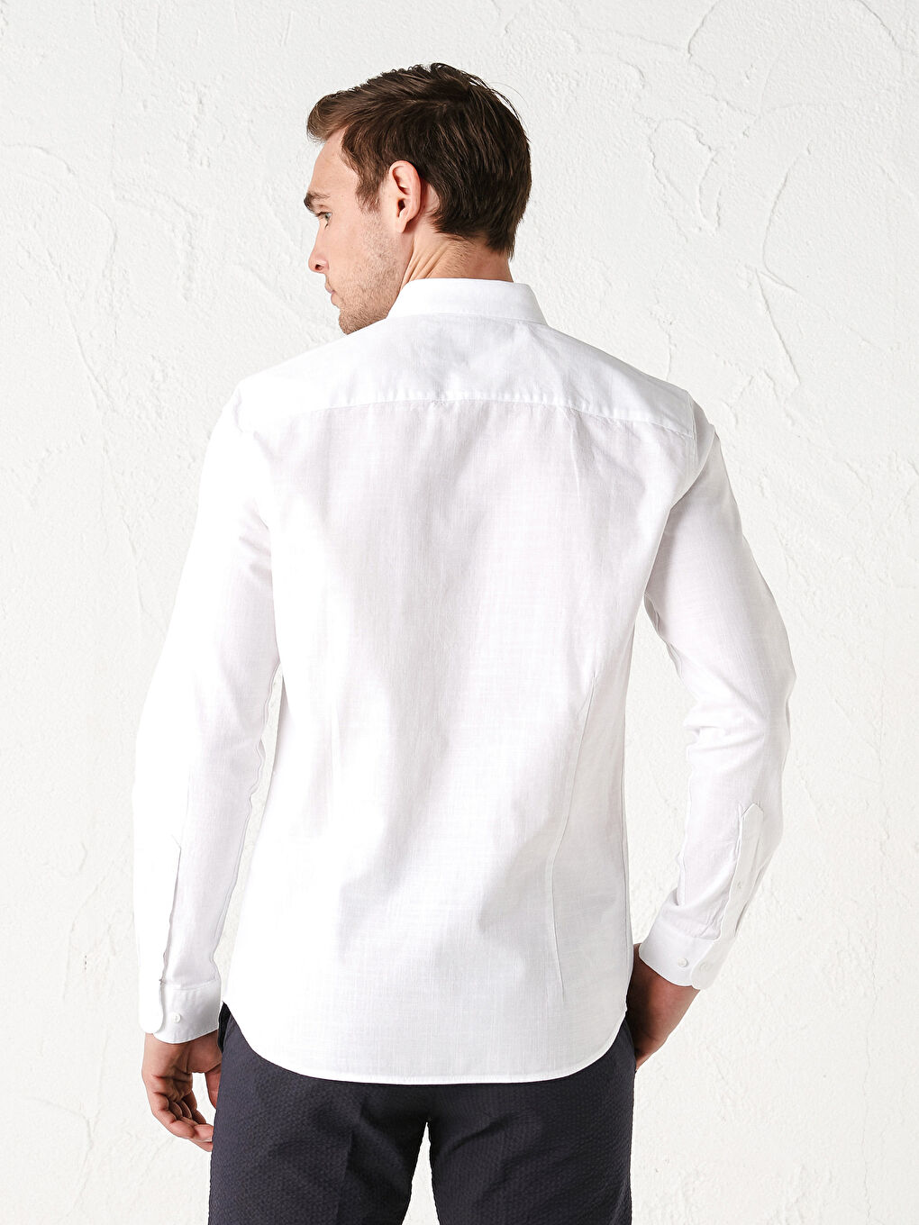 Beyaz Slim Fit Uzun Kollu Poplin Erkek Gömlek-12