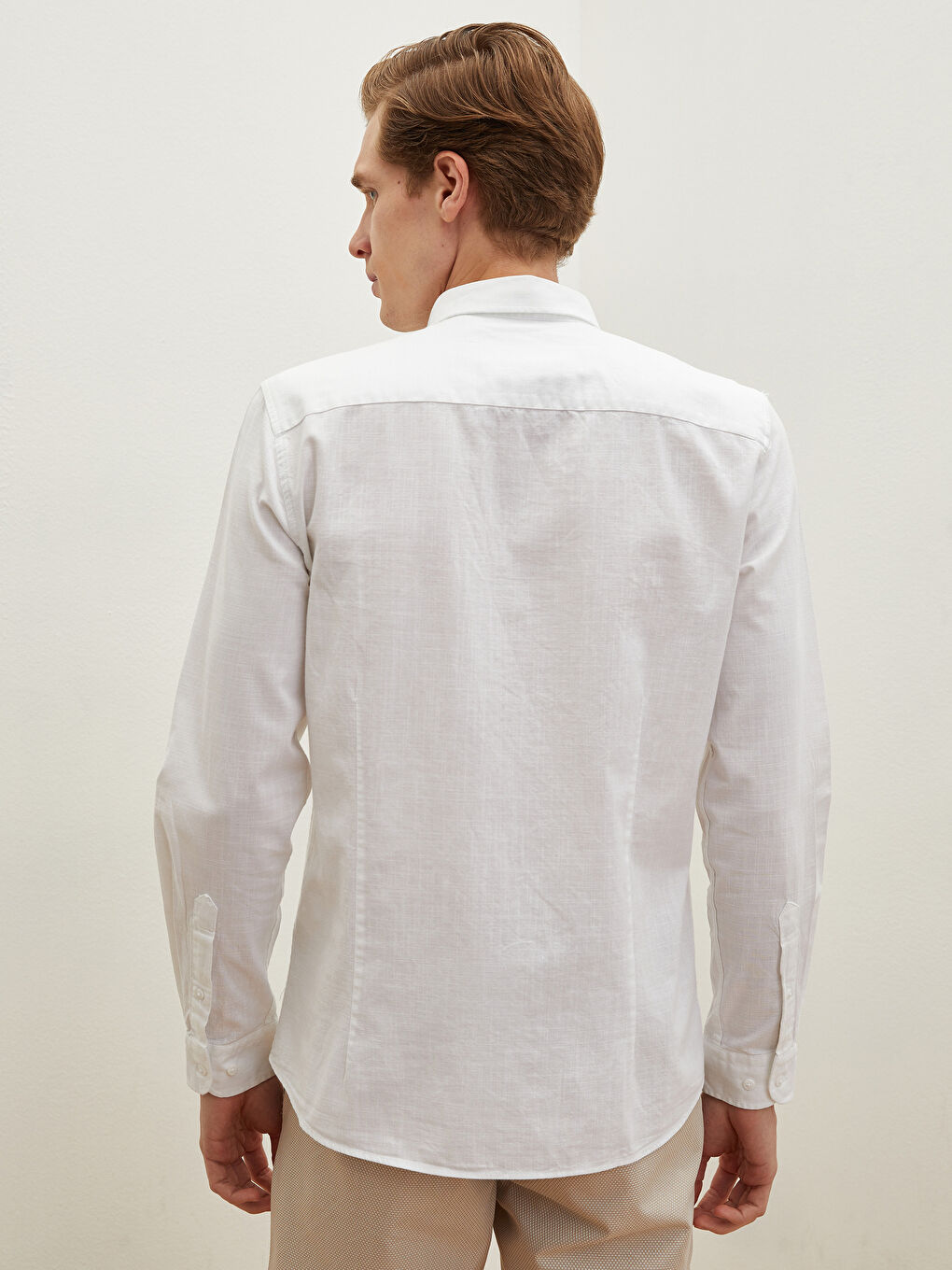 Beyaz Slim Fit Uzun Kollu Poplin Erkek Gömlek-6