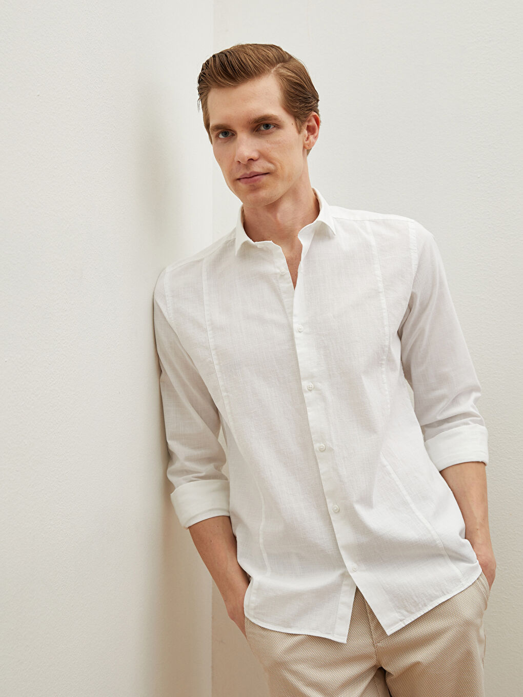 Beyaz Slim Fit Uzun Kollu Poplin Erkek Gömlek