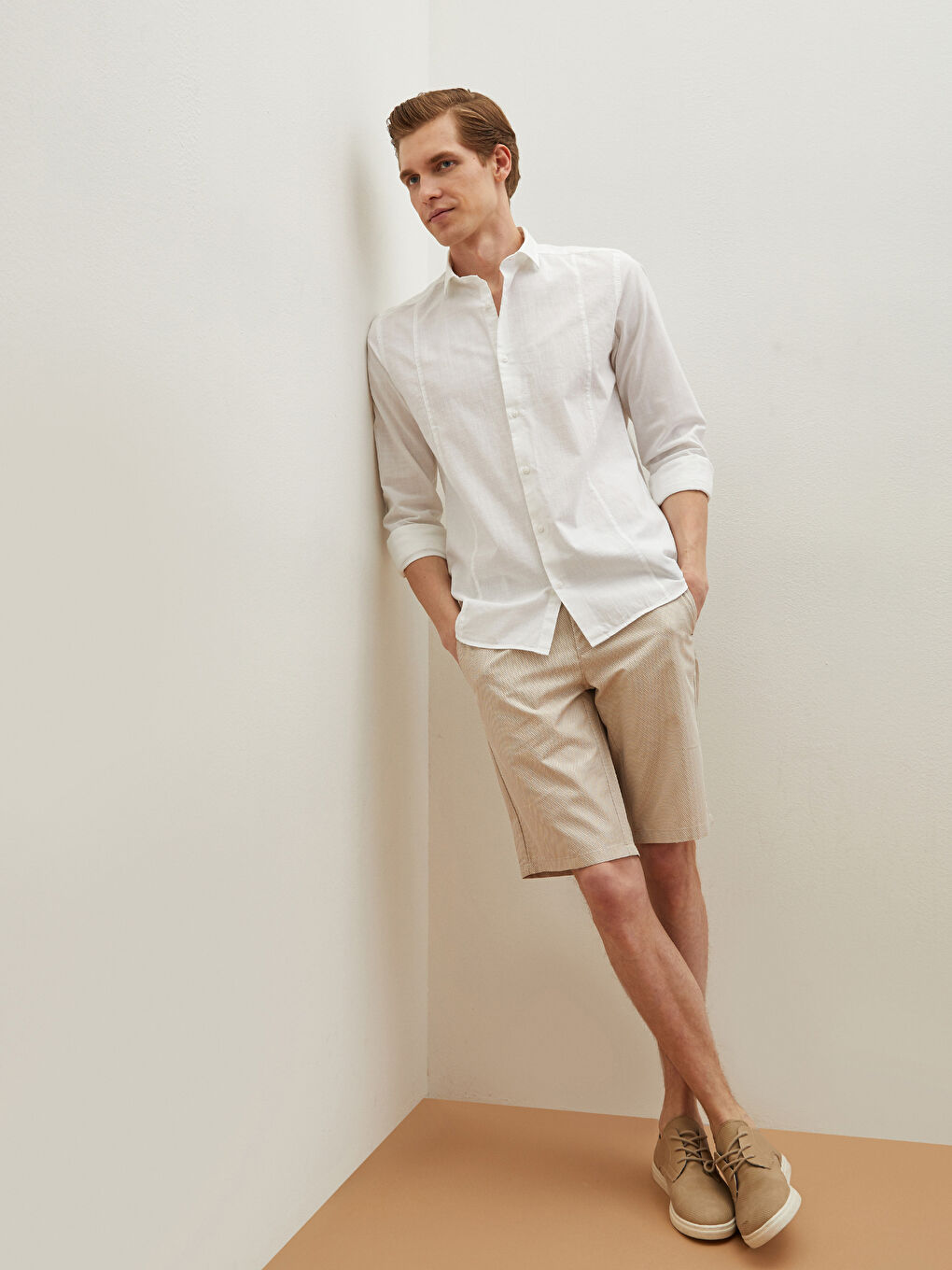 Beyaz Slim Fit Uzun Kollu Poplin Erkek Gömlek-3