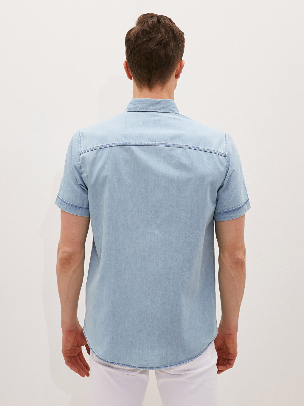 Regular Fit Short Sleeve Men's Denim Shirt-4