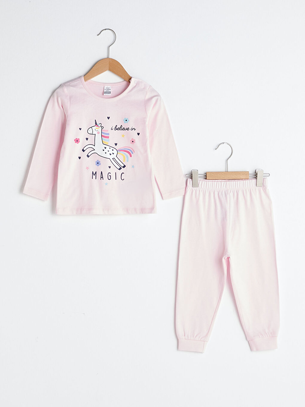 Crew Neck Long Sleeve Printed Cotton Baby Girl Pajama Set