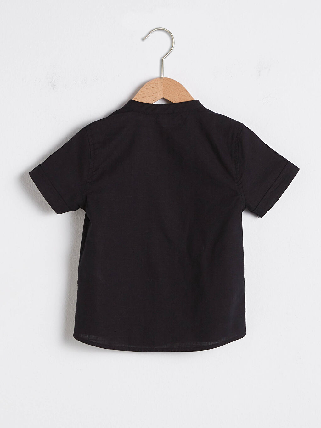 Grandad Collar Short Sleeve Basic Poplin Baby Boy Shirt-1