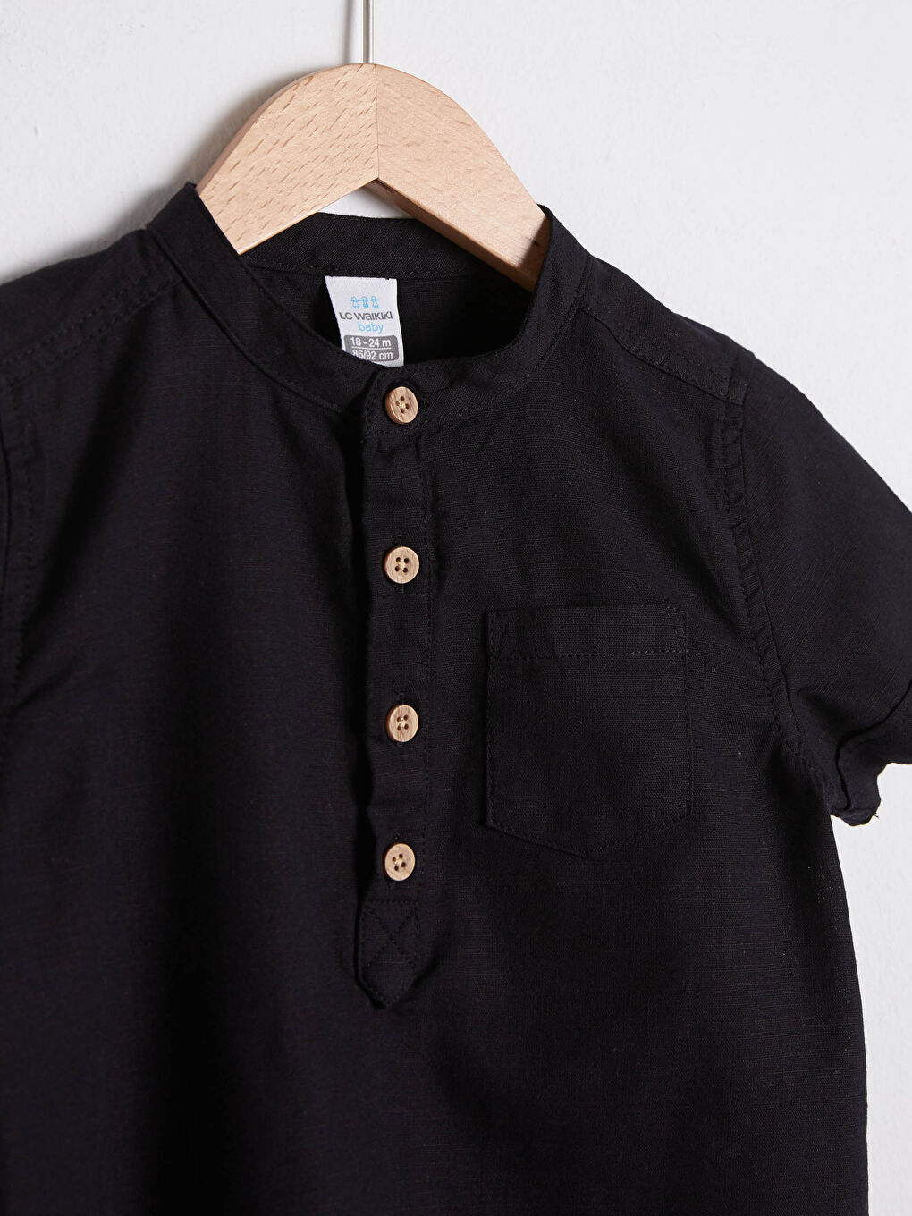 Grandad Collar Short Sleeve Basic Poplin Baby Boy Shirt-2