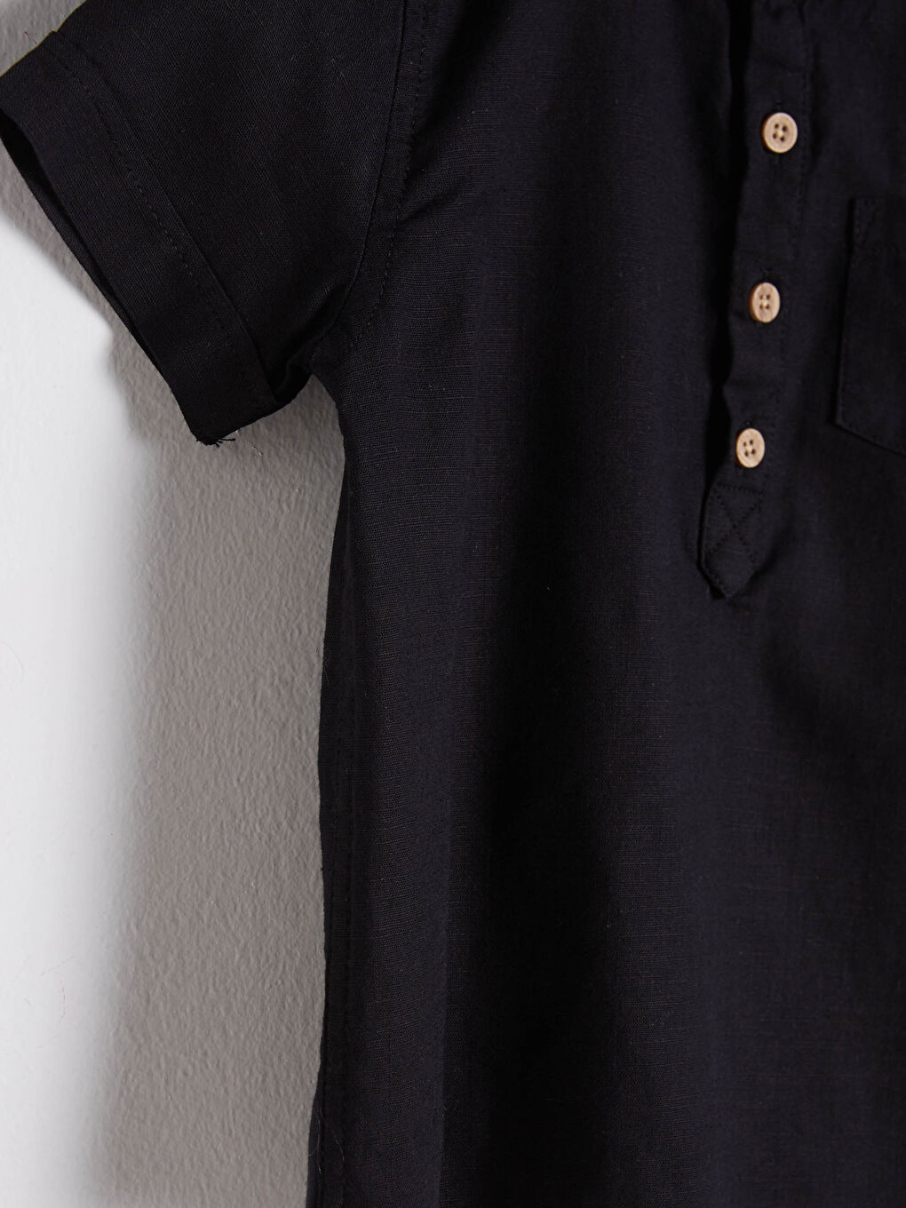 Grandad Collar Short Sleeve Basic Poplin Baby Boy Shirt-3