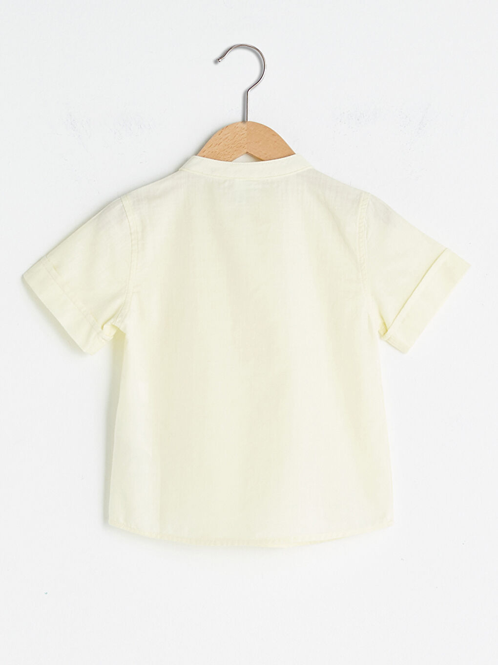 Grandad Collar Short Sleeve Basic Poplin Baby Boy Shirt-1