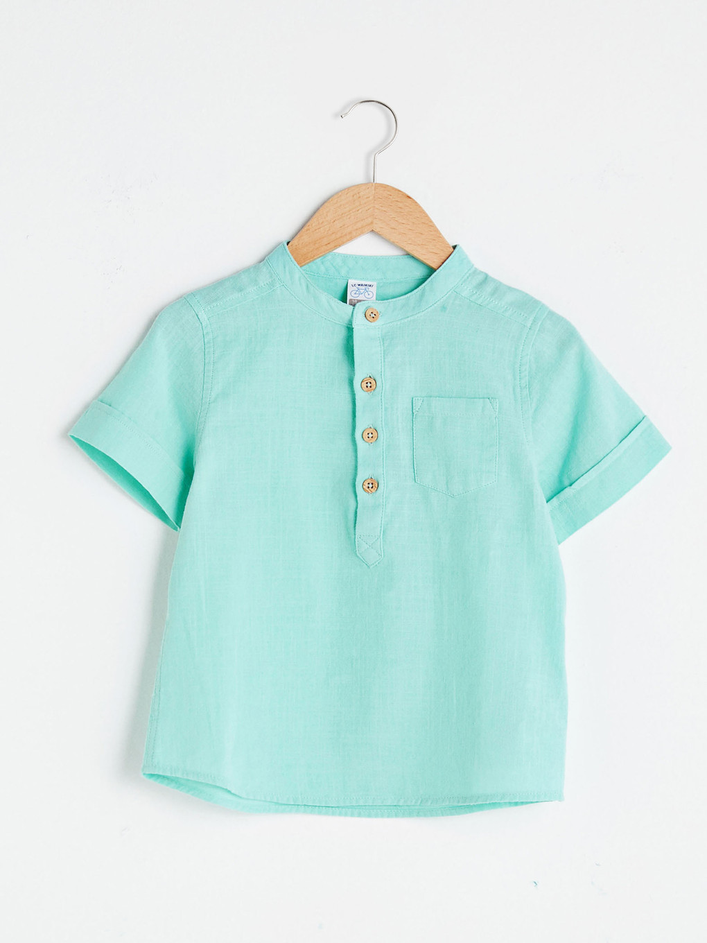 Grandad Collar Short Sleeve Basic Poplin Baby Boy Shirt