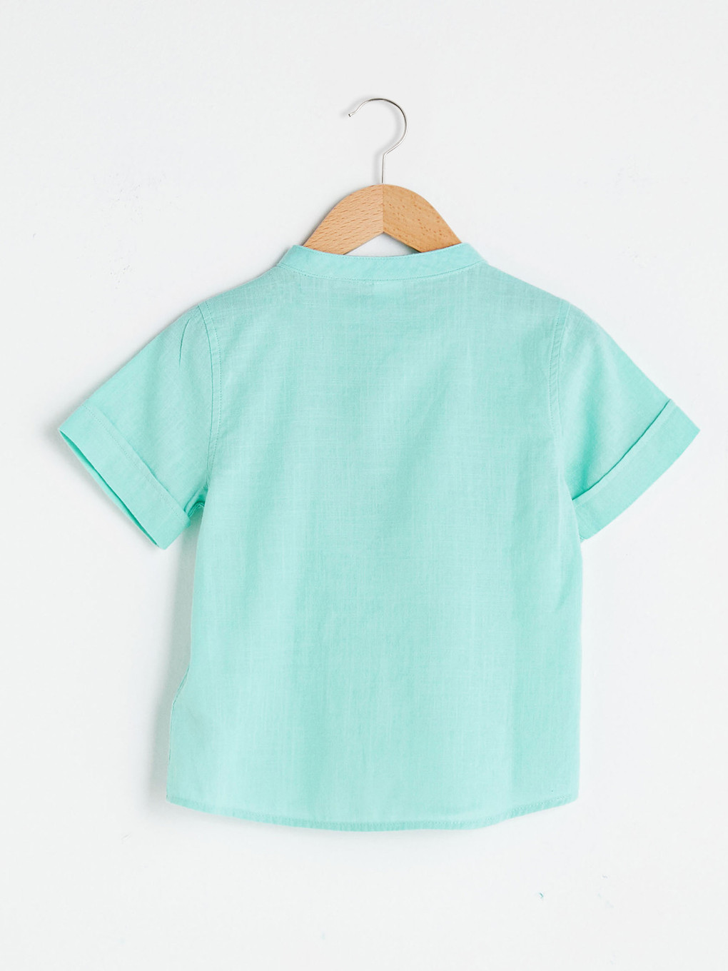 Grandad Collar Short Sleeve Basic Poplin Baby Boy Shirt-1
