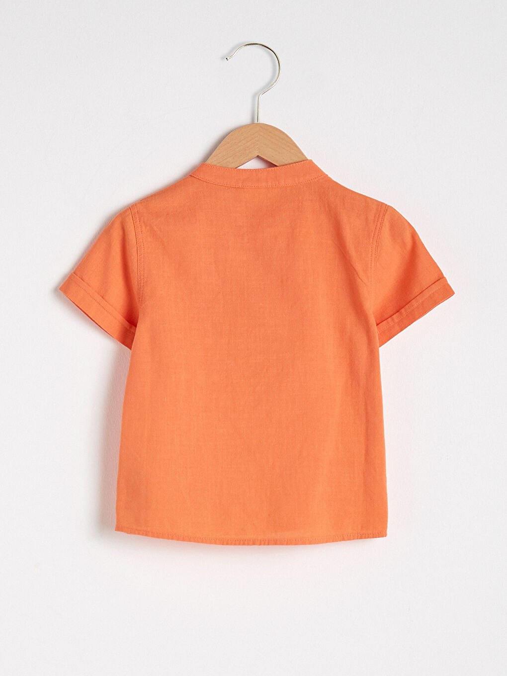 Turuncu Hakim Yaka Kısa Kollu Basic Poplin  Erkek Bebek Gömlek-1