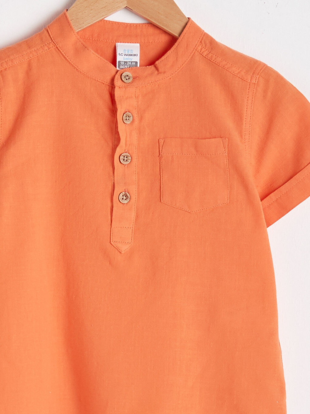 Turuncu Hakim Yaka Kısa Kollu Basic Poplin  Erkek Bebek Gömlek-2
